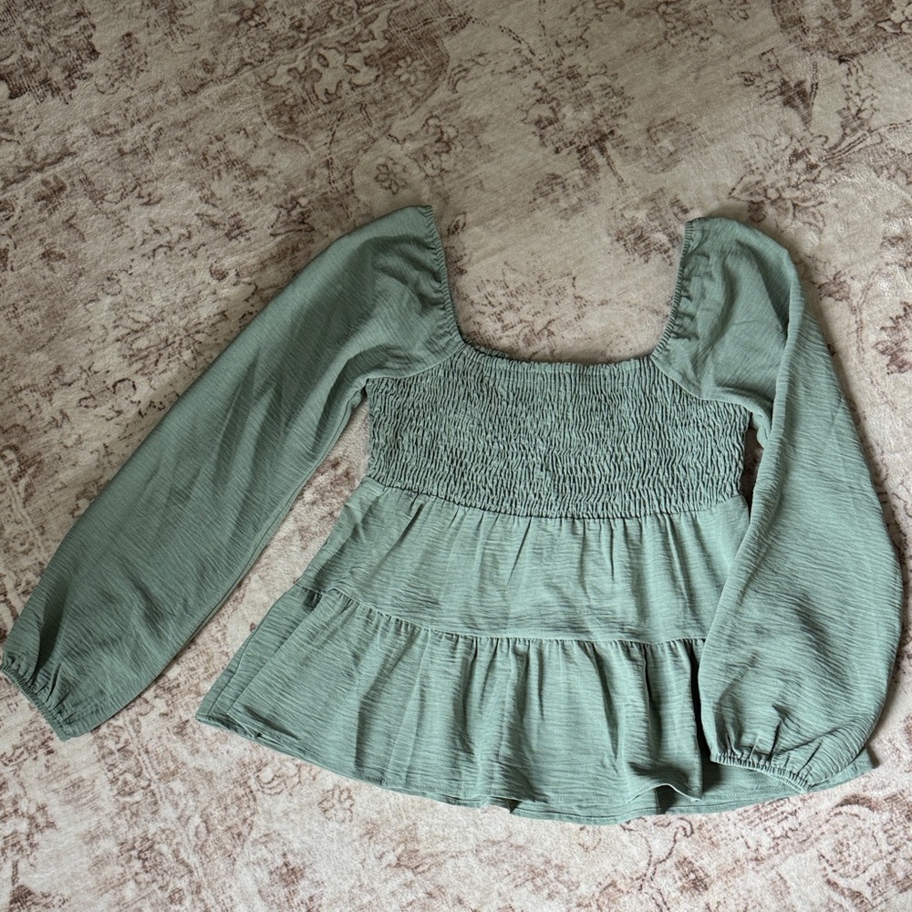 Paper Crane Sage Green Smocked Blouse